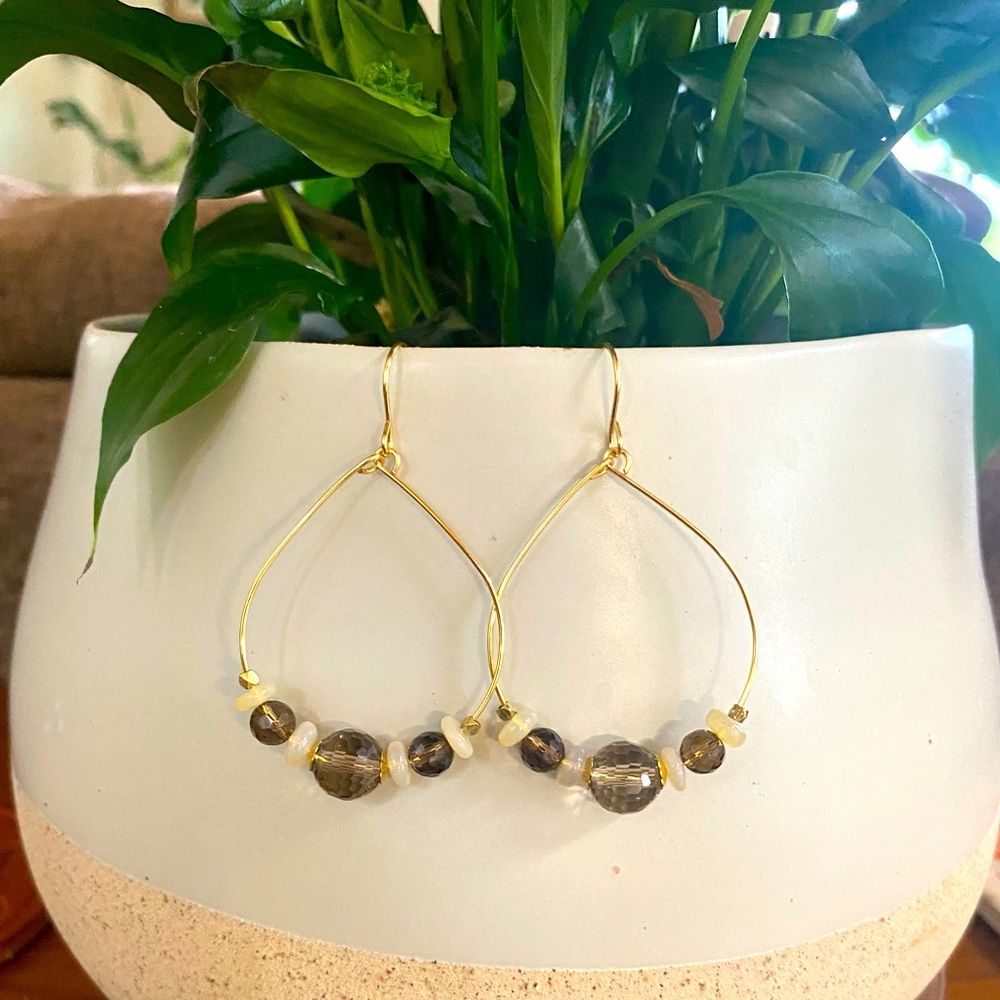 Smoky quartz & opal earrings